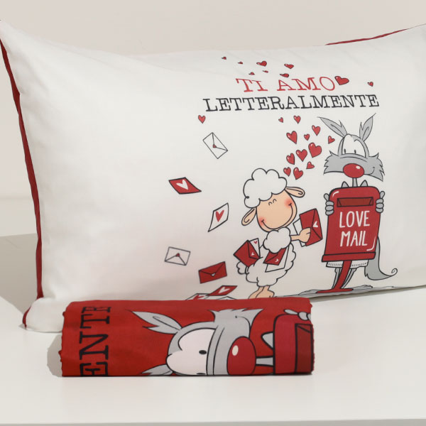 Parure-Copripiumino-Mano-Seta-Happy-People-Ti-Amo-Rosso