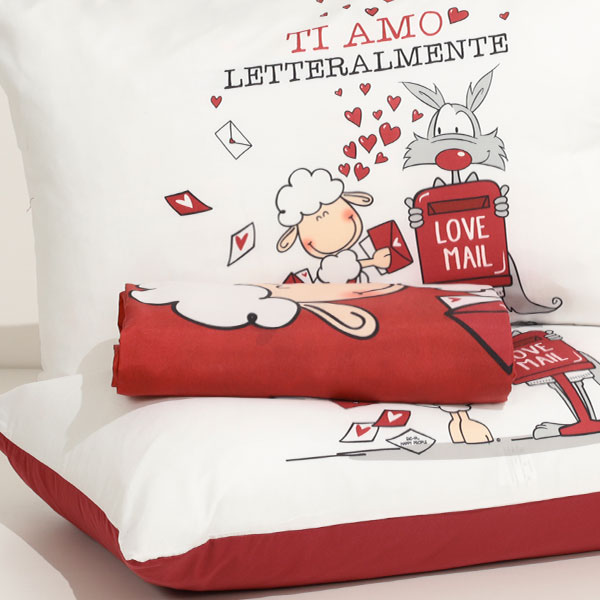 Parure-Copripiumino-Mano-Seta-Happy-People-Ti-Amo-Rosso