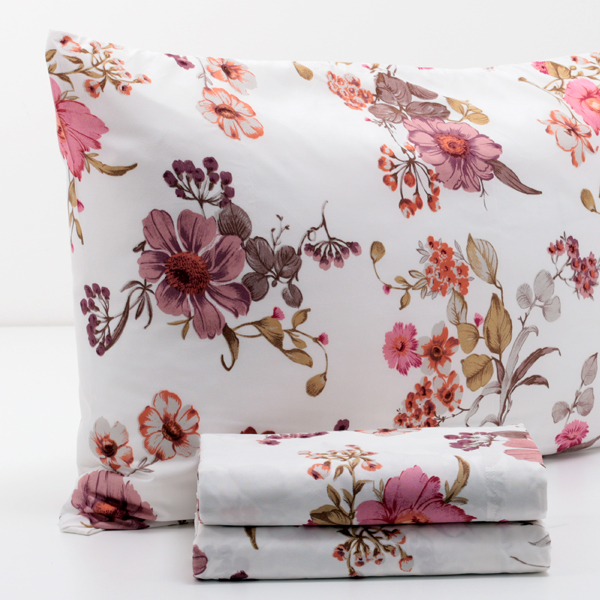 Completo-Lenzuola mano-seta®-Bloomed-Malva