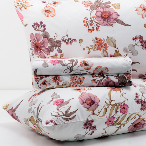 Completo-Lenzuola mano-seta®-Bloomed-Malva