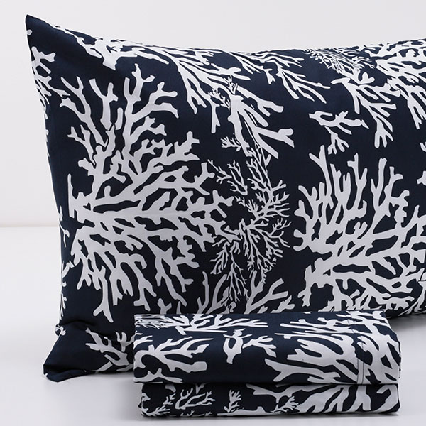 Completo-Letto-100%-Cotone-Singolo-Coralli-Fondo-Blu-Disegno-Bianco-Prodotto