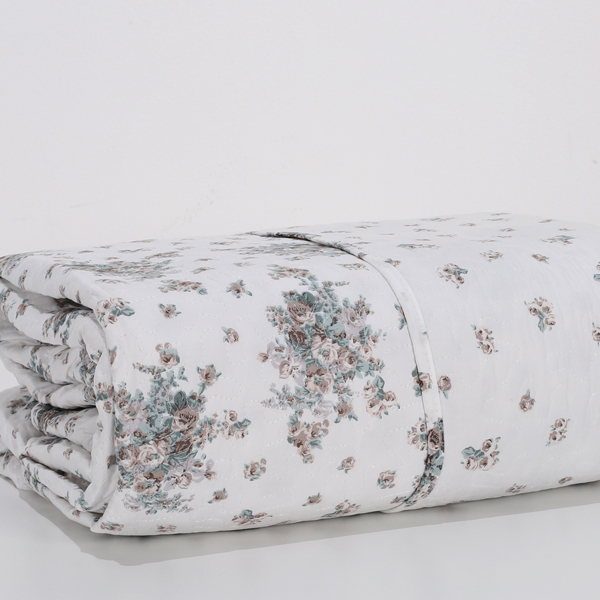 Copriletto Trapuntato mano seta® Frida Bouquet Bocciolo Tortora