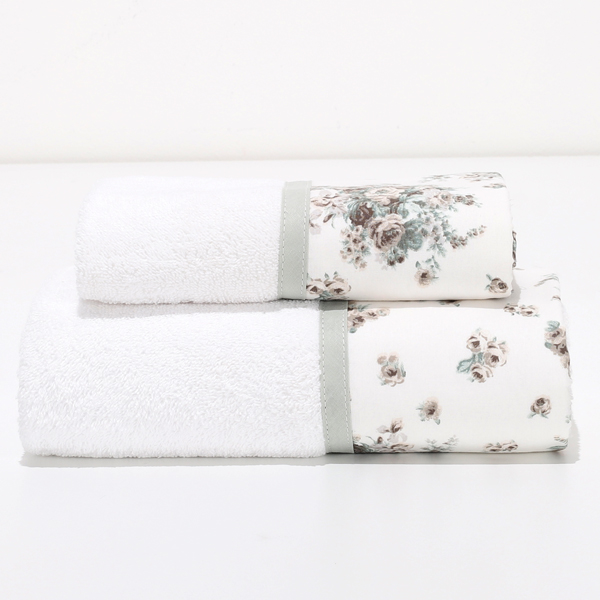 Viso+Ospite Frida Bouquet Tortora Spugna Bianca