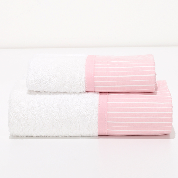 Viso+Ospite Frida Righe Malva Spugna Bianca