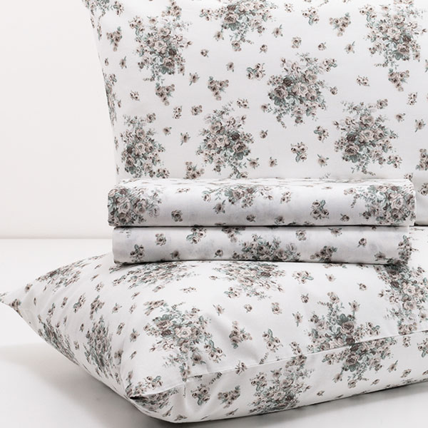 Completo-Letto-Frida-mano seta® Bouquet-Tortora