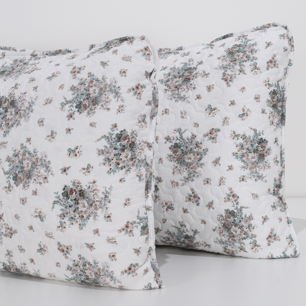 Coppia Copriguanciale Trapuntato Frida Bouquet Tortora