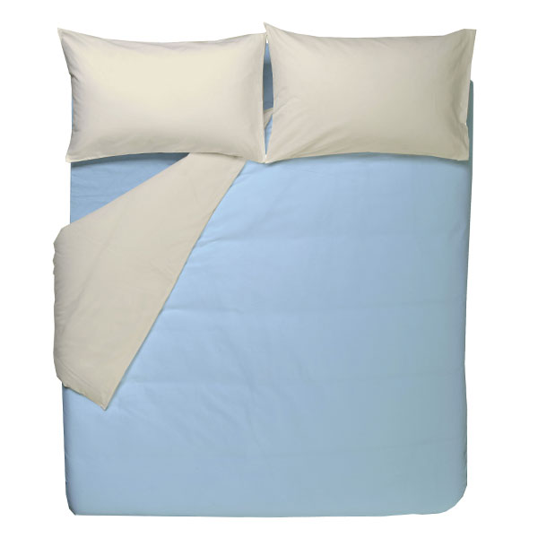 Parure-Copripiumino-mano-seta®-Duo Azzurro-Panna